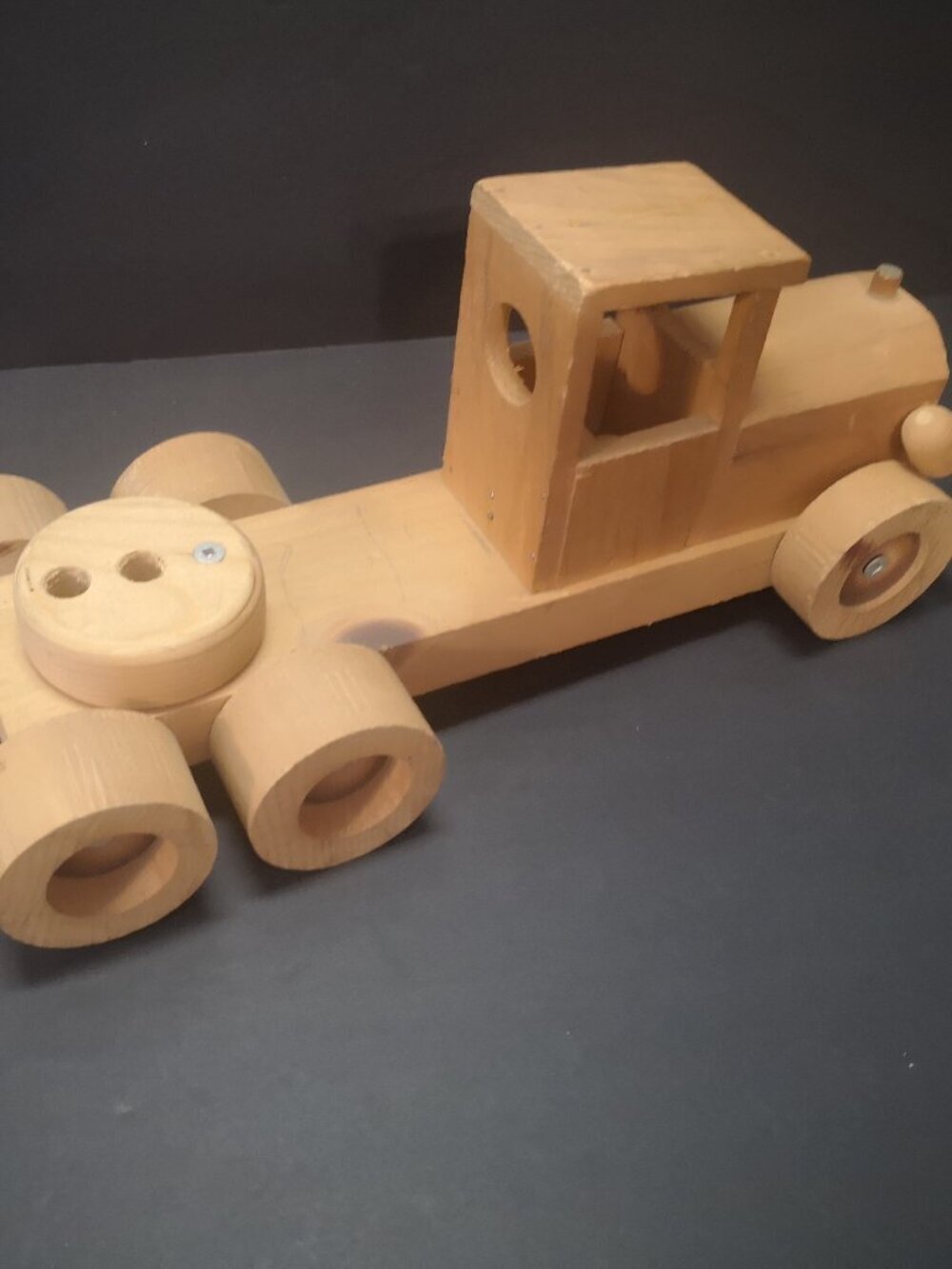 Vintage Handmade Wooden Toy Transport Truck w/ Movable Wheels 10" x 4" Rustic